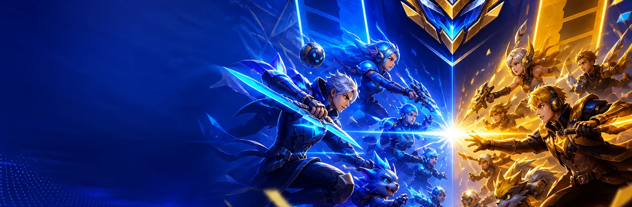 Banner cộng đồng với hai đội game trong đấu trường tương lai